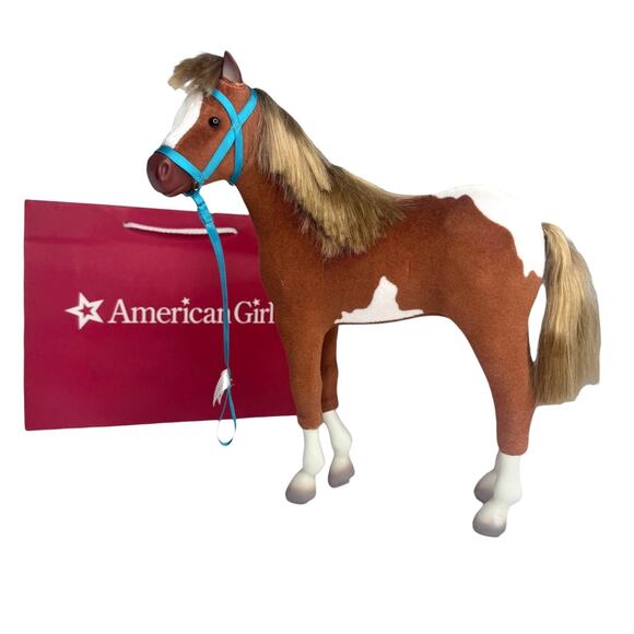 American Girl Doll Horse Filly Paint Pinto Foal Pony Blue Halter Lead Rope Bag